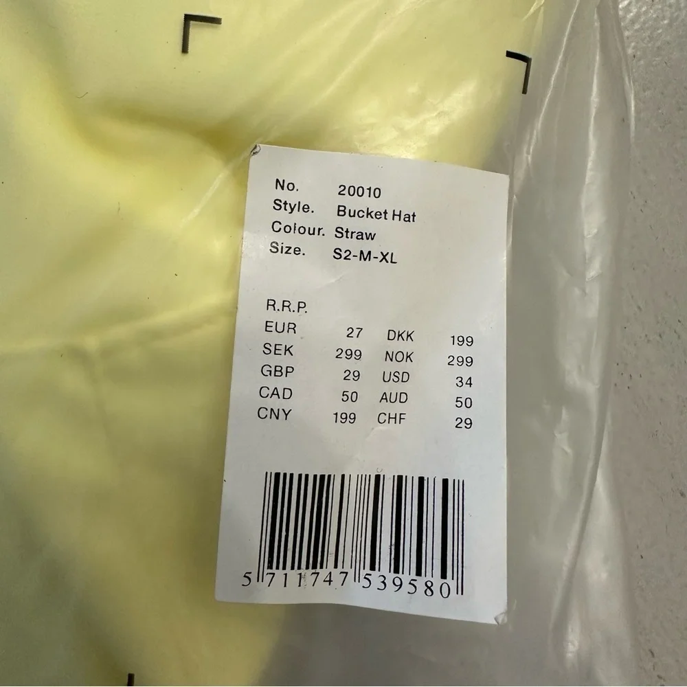 RAINS Women’s Straw Yellow Bucket Hat Sz S2-M-XL New in Package